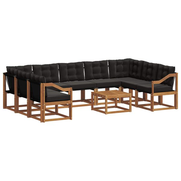 vidaXL Buiten bankenset 10 pcs Natuurlijk en Zwart Massief Acaciahout