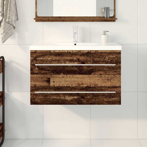 vidaXL Badkamertenk te kast met lade 2 pcs Oud Hout 80 x 38,5 x 48 cm