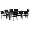 vidaXL Tuin eettafelset met kussen 9 pcs Zwart poly rattan