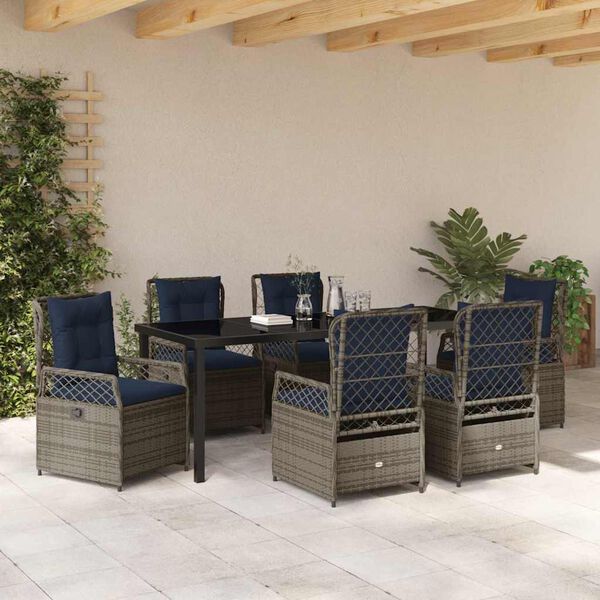vidaXL Tuin eettafelset 7 pcs Grijs poly rattan
