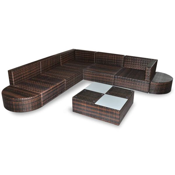 vidaXL 8-delige Loungeset met kussens poly rattan bruin