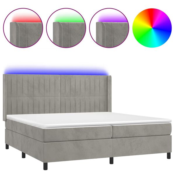vidaXL Boxspring met matras en LED fluweel lichtgrijs 200x200 cm