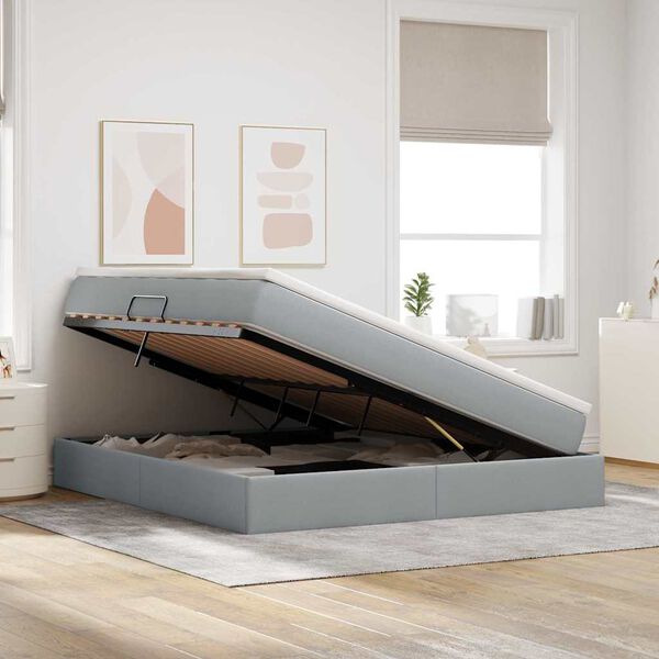 vidaXL Opslag bed met matras Lichtgrijs 160 x 200 cm Polyester