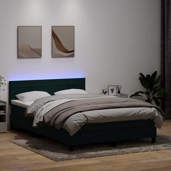 vidaXL Boxspring met matras en LED fluweel donkergroen 140x210 cm