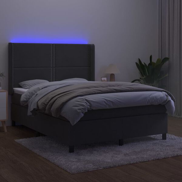 vidaXL Boxspring met matras en LED fluweel donkergrijs 140x190 cm