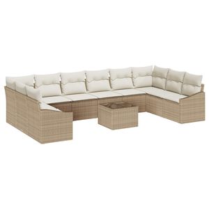 vidaXL Tuinbankenset met opslag Beige en Cr&egrave;me poly rattan