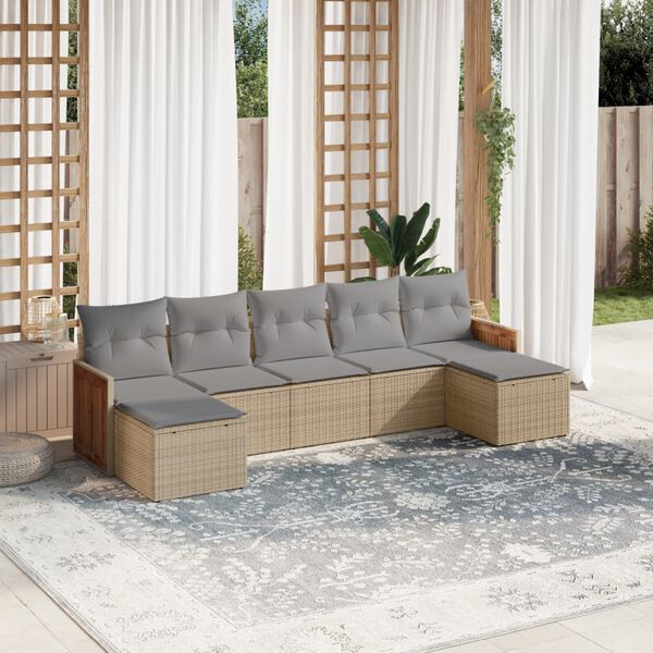 vidaXL 7-delige Loungeset met kussens poly rattan beige