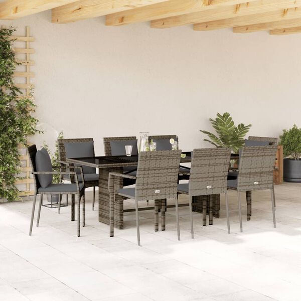 vidaXL 9-delige Tuinset met kussens poly rattan grijs