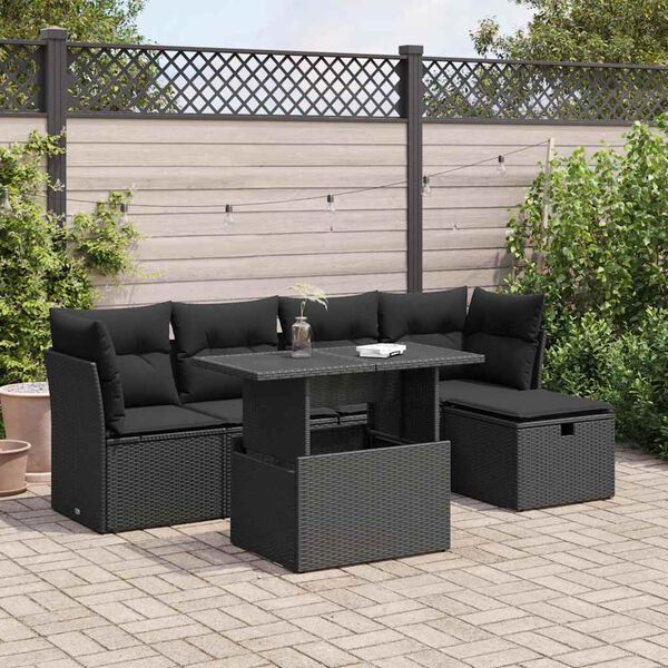 vidaXL 6-delige Loungeset met kussens poly rattan zwart
