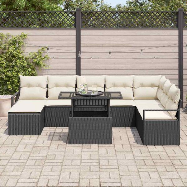 vidaXL Tuin Sofa Set met kussen 9 pcs Zwart en cr&egrave;me