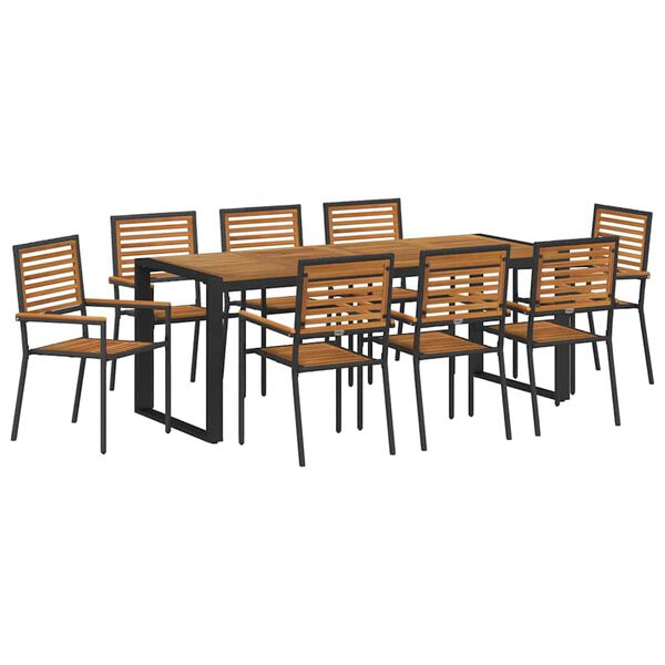 vidaXL Tuin eettafelset 9 pcs Zwart en Bruin poly rattan