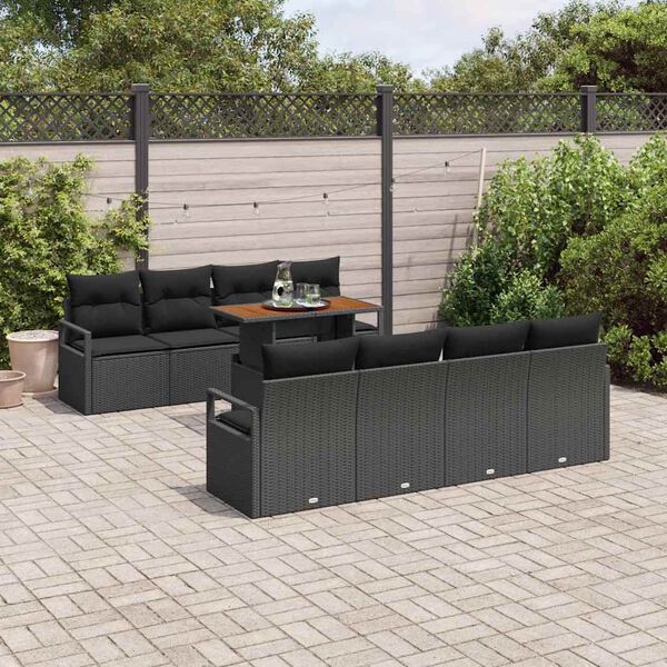 vidaXL Tuin Sofa Set met kussen met kussen 9 pcs Zwart en Bruin