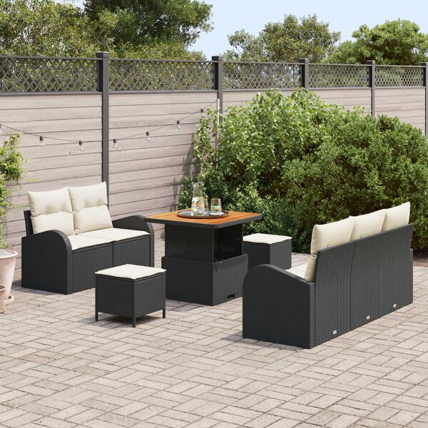 vidaXL Tuin Sofa Set met kussen met opslag 8 pcs Zwart en Cr&egrave;me