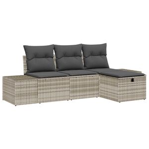 vidaXL Tuin Sofa Set met kussen 4 pcs Lichtgrijs Poly riet