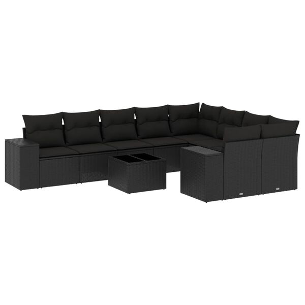vidaXL 10-delige Loungeset met kussens poly rattan zwart