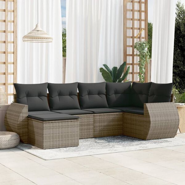 vidaXL 6-delige Loungeset met kussens poly rattan grijs
