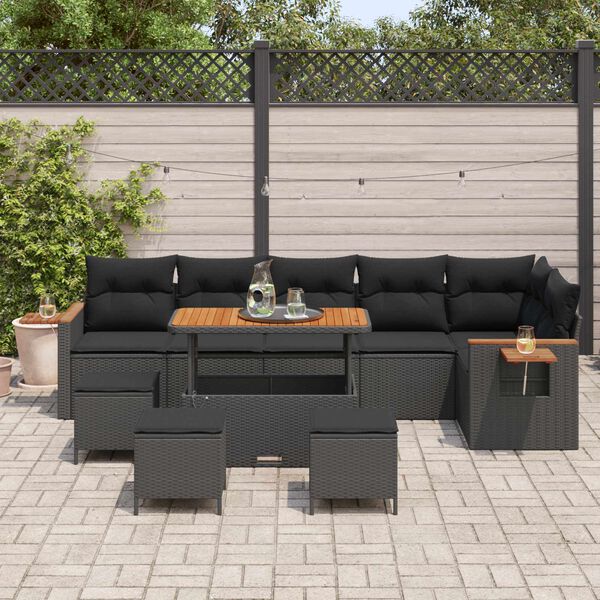vidaXL Tuinbankenset met kussen 12 pcs Zwart poly rattan