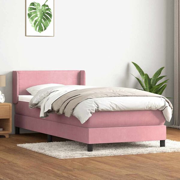 vidaXL Boxspring met matras fluweel roze 80x220 cm