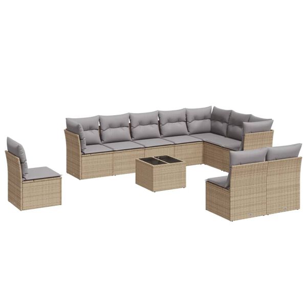 vidaXL 11-delige Tuinset met kussens poly rattan beige