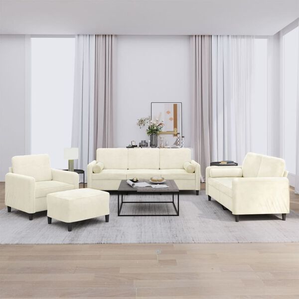 vidaXL 4-delige Loungeset met kussens fluweel crèmekleurig