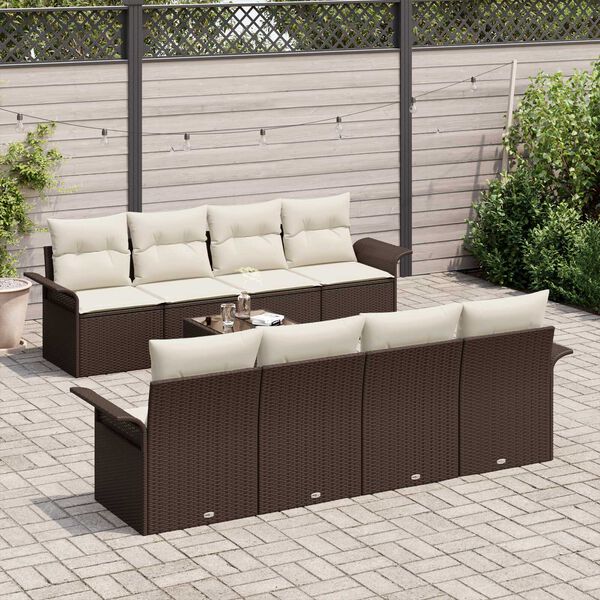 vidaXL Tuin Sofa Set 9 pcs Bruin en Cr&egrave;me Poly rattan, staal en glas