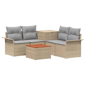 vidaXL Bankstel 6 st 4-zits Beige en Licht Grijs Poly Rattan en Staal