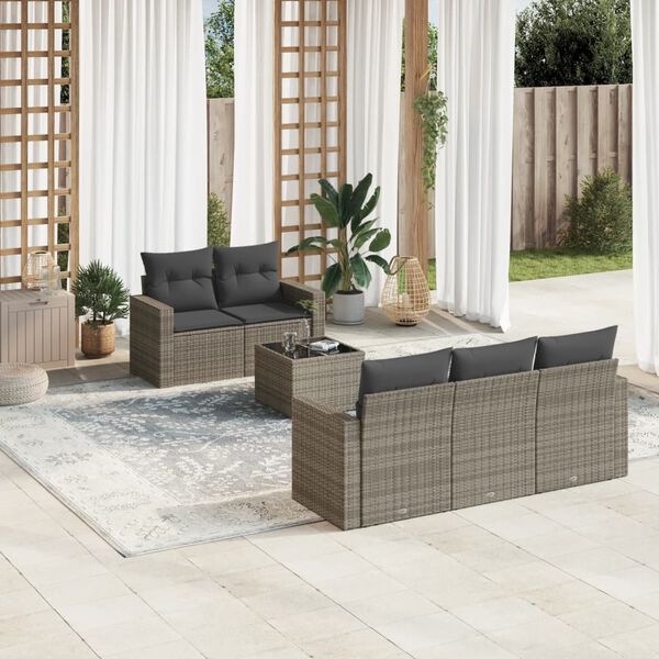 vidaXL 6-delige Loungeset met kussens poly rattan grijs