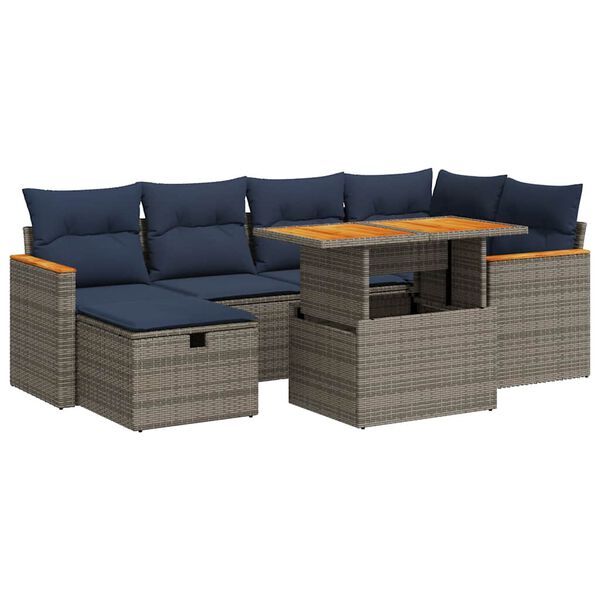 vidaXL 7-delige Loungeset met kussens poly rattan acacia grijs