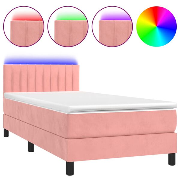 vidaXL Boxspring met matras en LED fluweel roze 90x200 cm