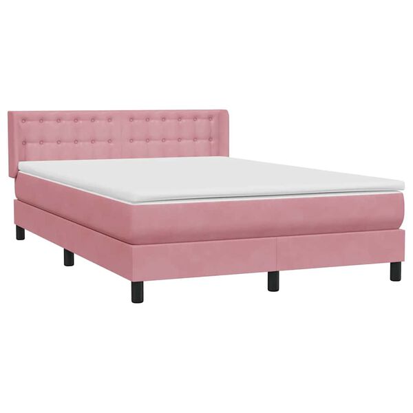 vidaXL Boxspring met matras fluweel roze 140x210 cm