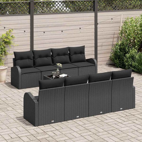 vidaXL Tuin Sofa Set met opslag met kussen 9 pcs Zwart poly rattan