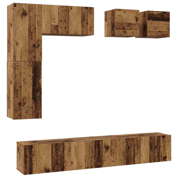 vidaXL Tv-meubelset Wandgemonteerd 8 pcs Oud Hout Bewerkt hout