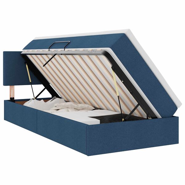 vidaXL Opbergbed met LED met matras met LED Blauw 90 x 190 cm Stof