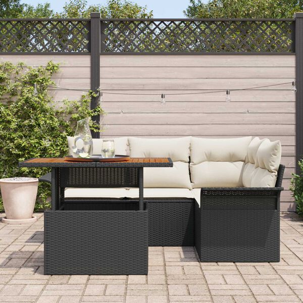 vidaXL Tuin Sofa Set met opslag 5 pcs Zwart Poly riet