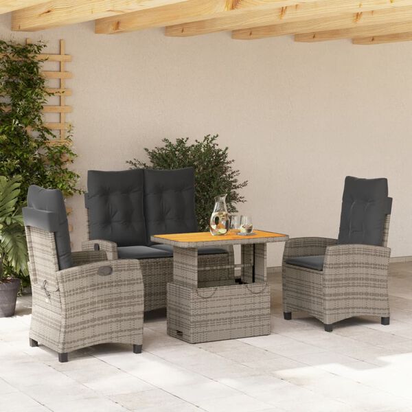 vidaXL 4-delige Tuinset met kussens poly rattan grijs
