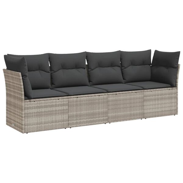 vidaXL 4-delige Loungeset met kussens poly rattan lichtgrijs