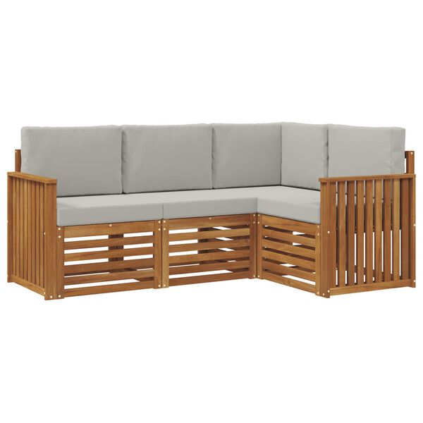 vidaXL Sofa-Sets 4 pcs Natuurlijk en Lichtgrijs Massief Acaciahout