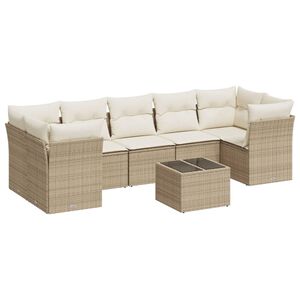 vidaXL 8-delige Loungeset met kussens poly rattan beige