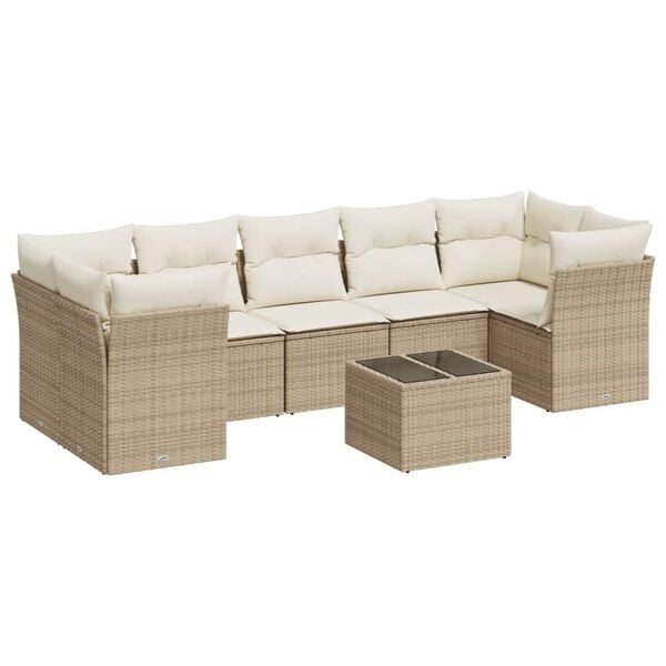 vidaXL 8-delige Loungeset met kussens poly rattan beige