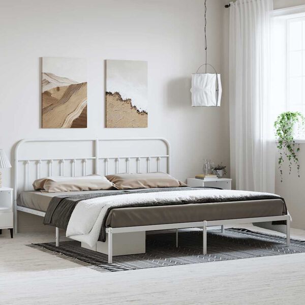 vidaXL Bedframe met hoofdbord metaal wit 183x213 cm