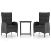 vidaXL 3-delige Bistroset poly rattan en glas zwart