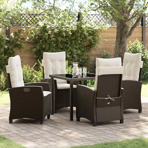 vidaXL Tuin eettafelset met kussen 5 pcs Bruin poly rattan