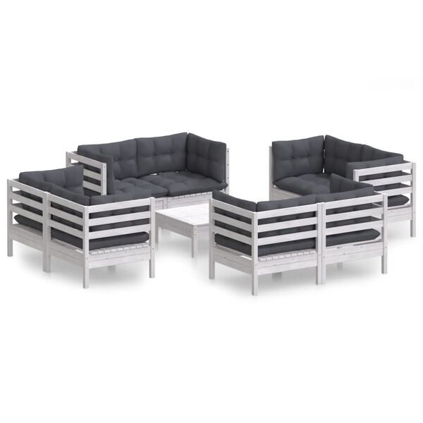 vidaXL 9-delige Loungeset met antracietkleurige kussens grenenhout