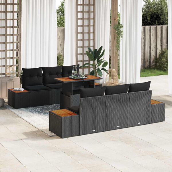 vidaXL Tuin Sofa Set met opslag 7 pcs Zwart Poly riet