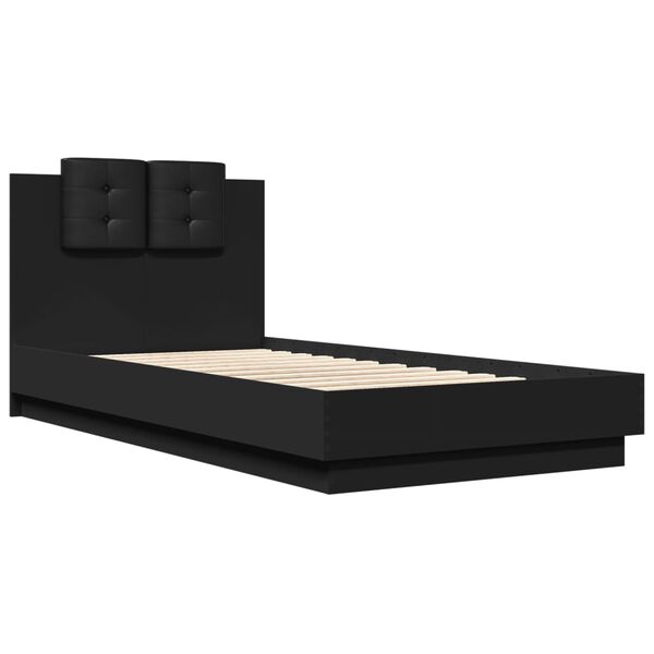 vidaXL Bedframe met hoofdbord en LED-verlichting zwart 75x190 cm
