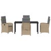 vidaXL Tuin eettafelset met kussen 5 pcs Beige poly rattan