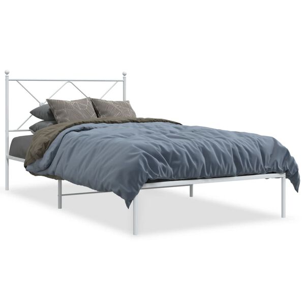vidaXL Bedframe met hoofdbord metaal wit 100x190 cm