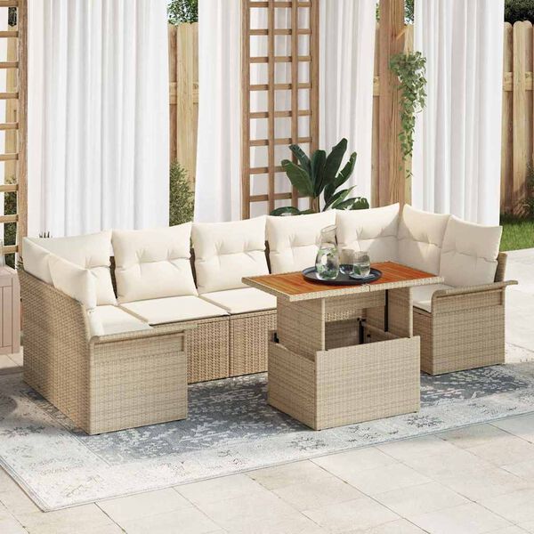 vidaXL Tuin Sofa Set met kussen 8 pcs beige en cr&egrave;mekleurig
