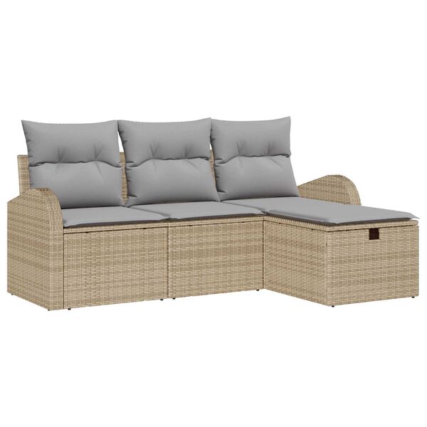 vidaXL Bankstel met kussen 4 pcs Beige en Licht Grijs poly rattan