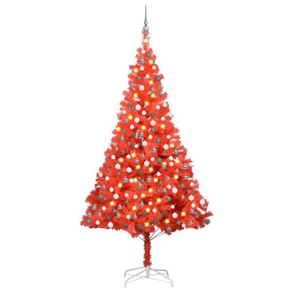 vidaXL Kunstkerstboom met verlichting en kerstballen 240 cm PVC rood